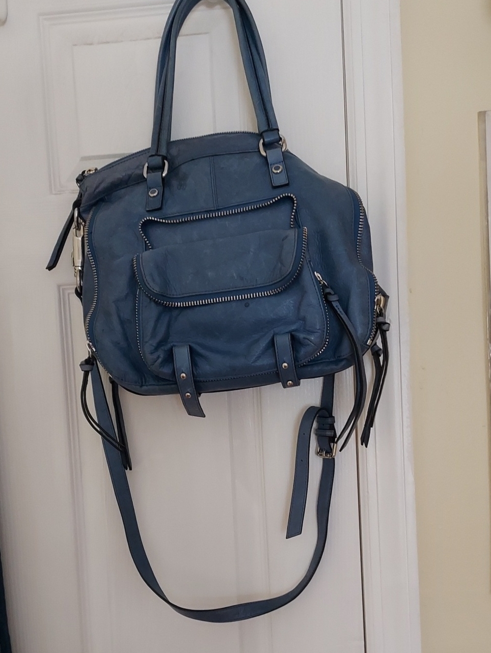 Joelle Hawkins Blue Leather Bag